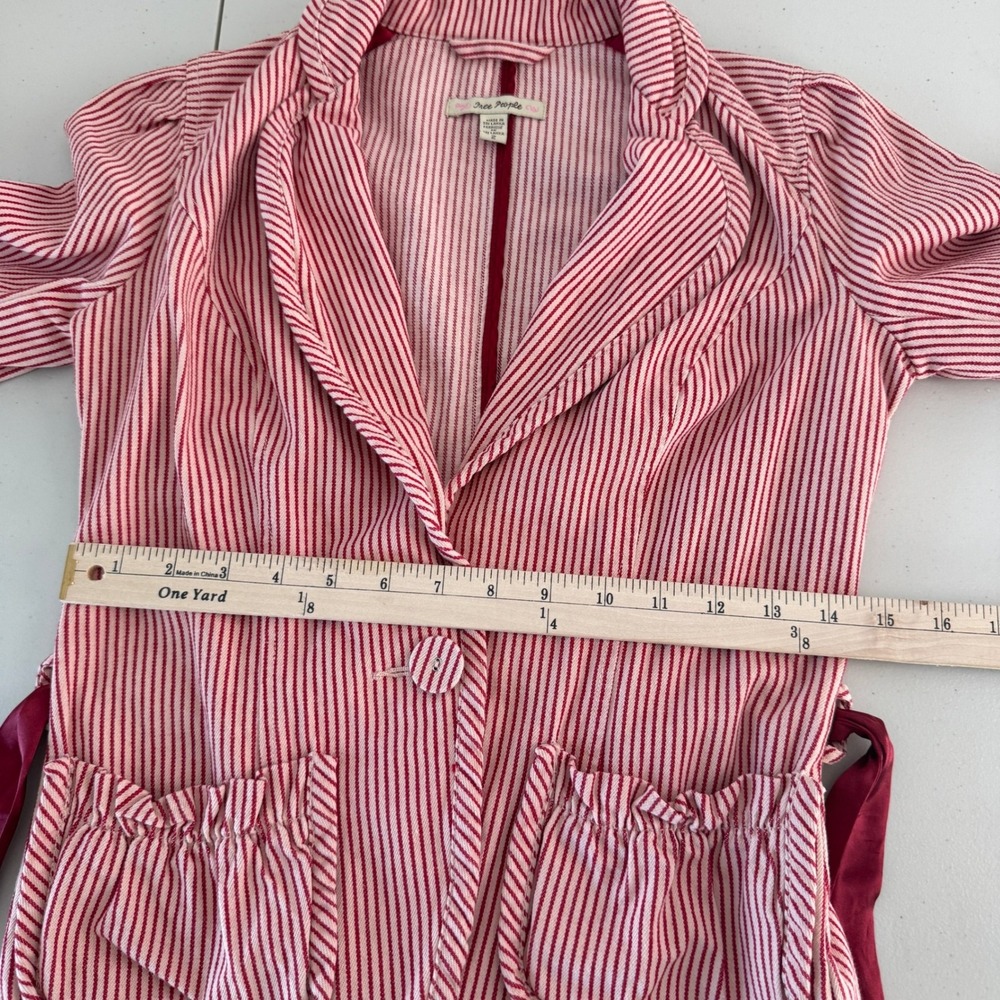 Vintage Y2K Free People Striped Blazer 2 Satin Bow Belt Coquette Romantic Preppy - Picture 10 of 13